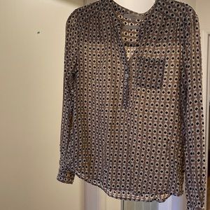 Loft Tan/Cream/Black Split Neck Blouse M